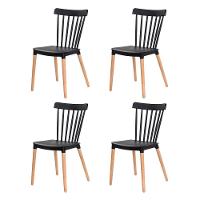 Kit 4 Cadeiras Ellen Windsor Polipropileno Preta Madeira - 1