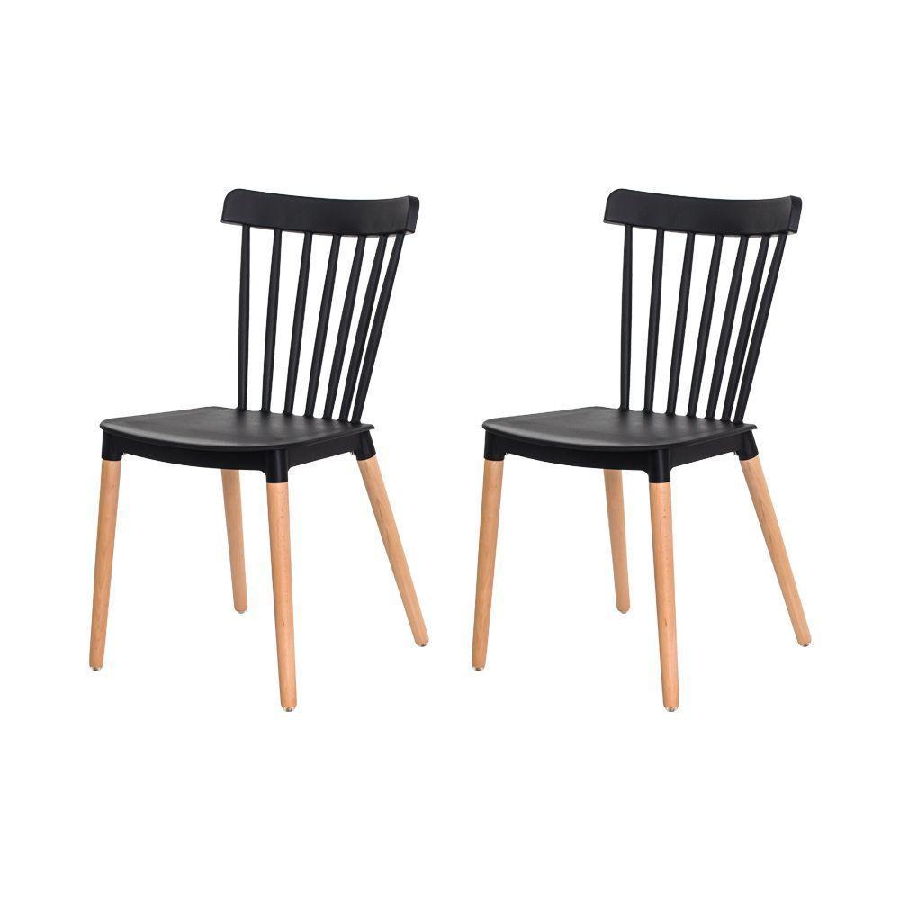 Kit 2 Cadeiras Ellen Windsor Polipropileno Preta Madeira - 1