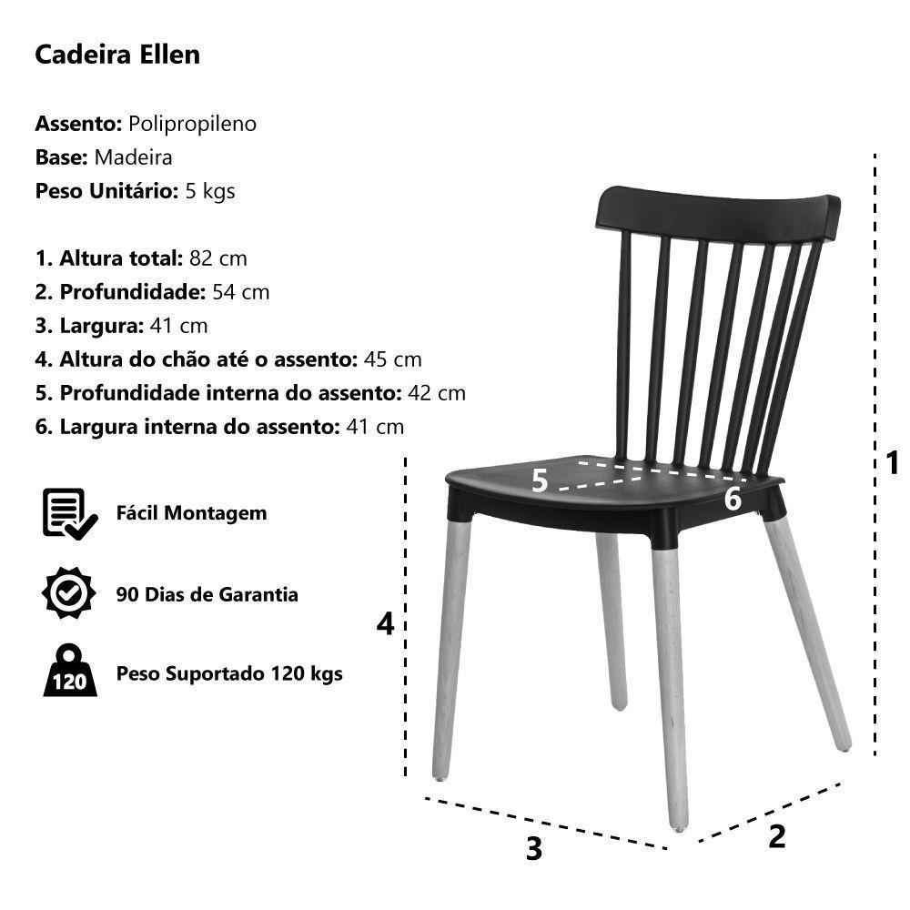 Kit 2 Cadeiras Ellen Windsor Polipropileno Preta Madeira - 6