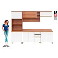 Cozinha Completa Completa Thela Macadâmia (2 Aéreos + 2 Balcões + 1 Paneleiro) 5 Peças Freijo/Branco - Telasul - 5