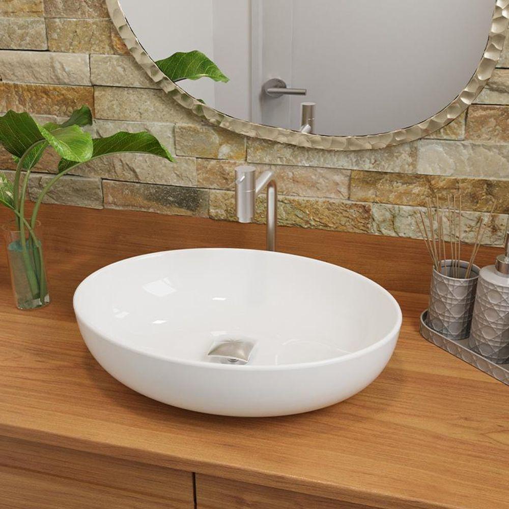 Cuba Pia Banheiro Luna Com Torneira Inox E Valvula Click Branco Branco - 1