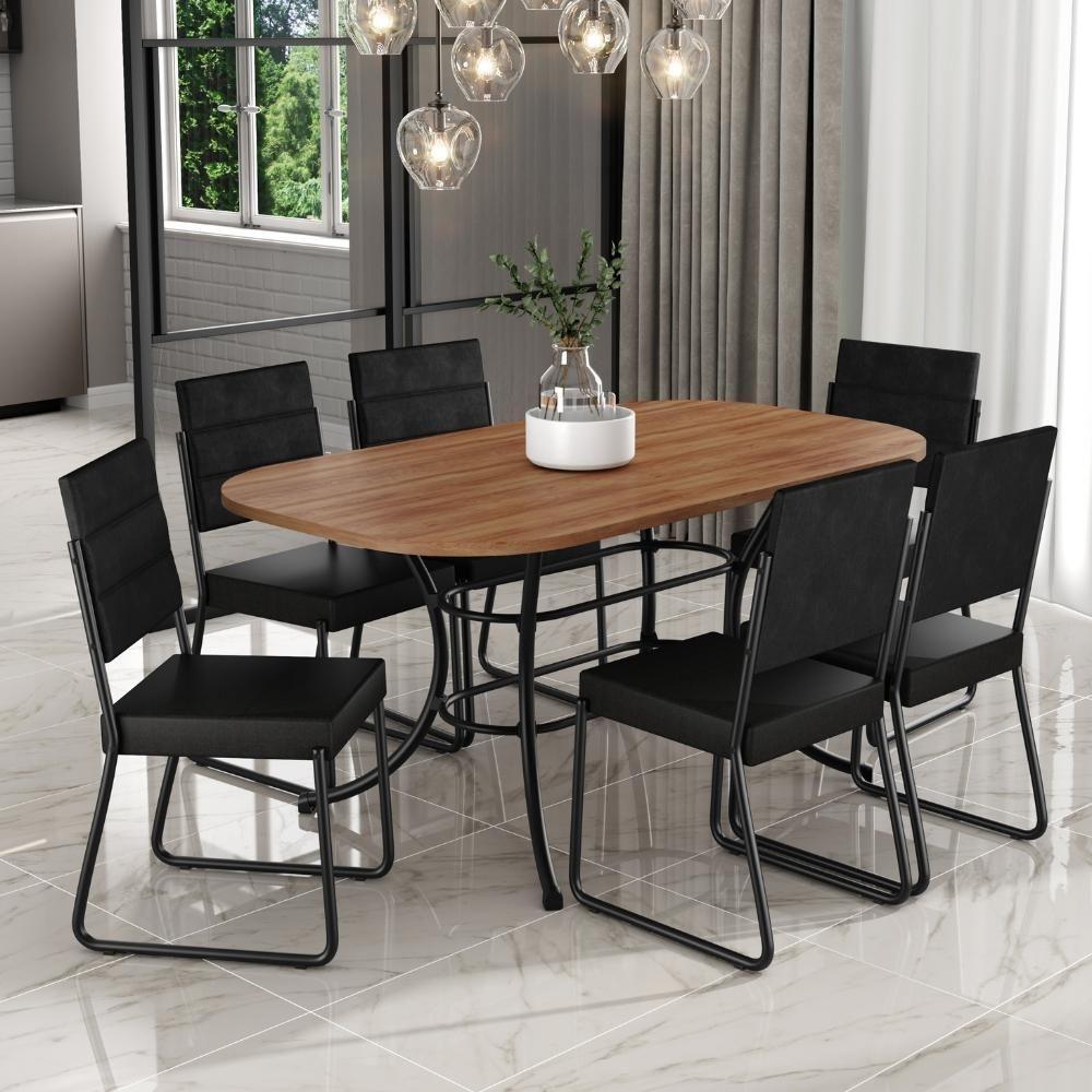 Conjunto Sala De Jantar Com Mesa E 6 Cadeiras Fenix Carraro - 1