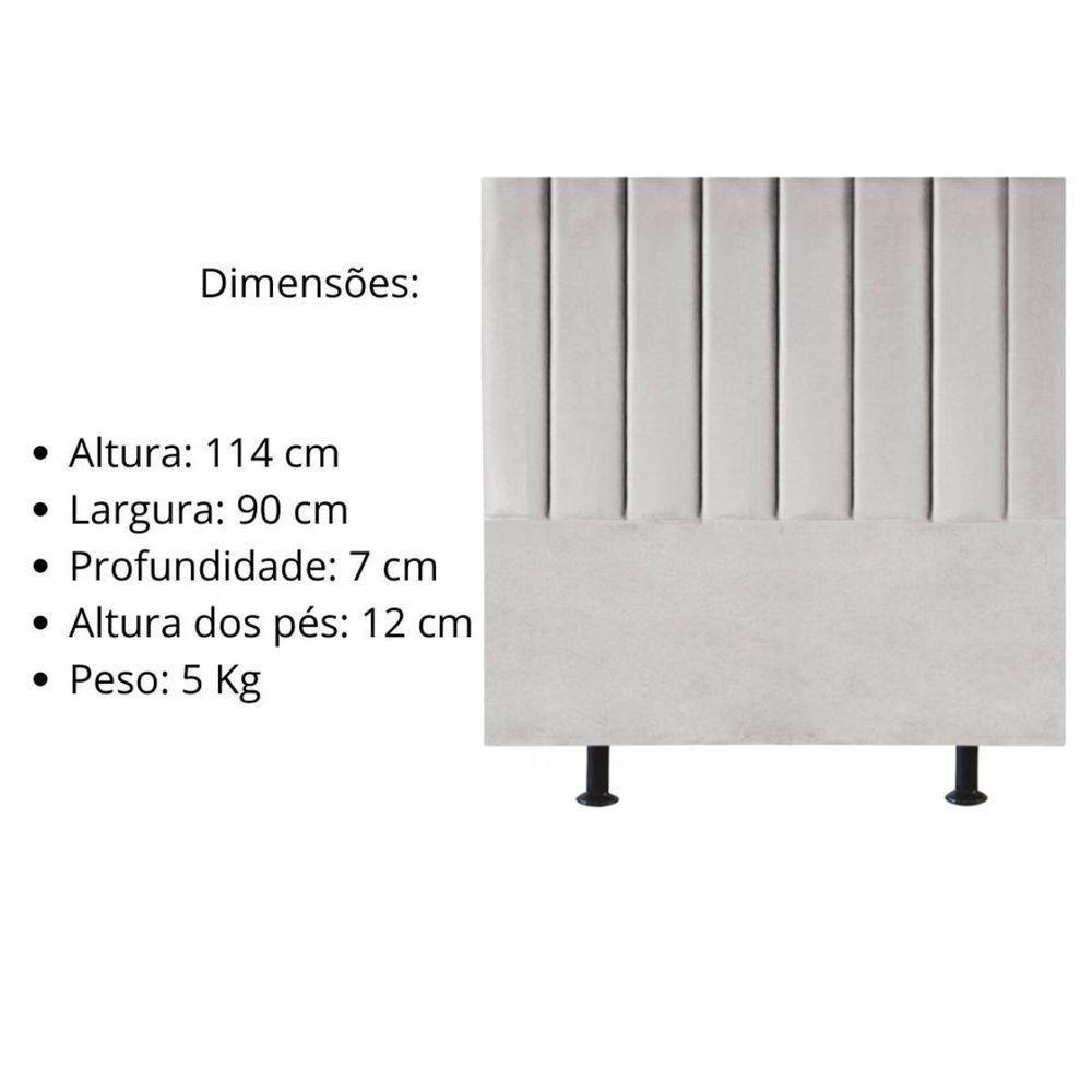 Cabeceira Estofada Cama Solteiro 90 Cm Sophia Carla Suede Cor:cinza Claro - 5