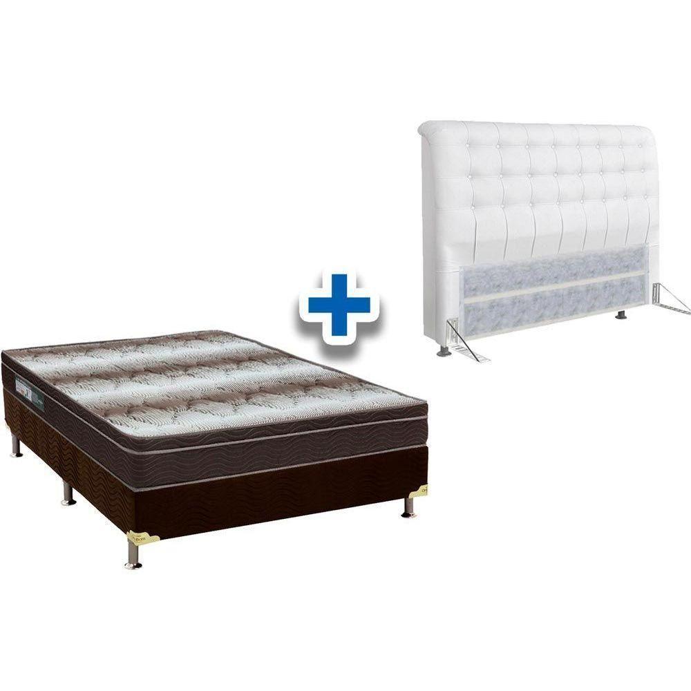 Cama Box Queen CRC + Colchão Ortopédico Light Ortobom + Cabeceira Dama Courano Branco - 1
