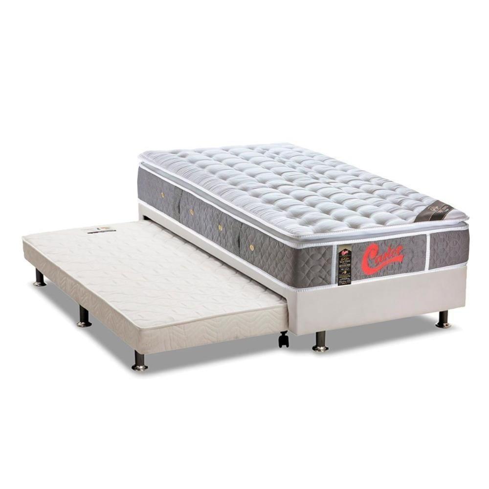 Cama Box c/Auxiliar Solteiro: Colchão Castor Pocket Castor Light Stress Oxygen New + Base CRC Courano Branco(88x188) - 1