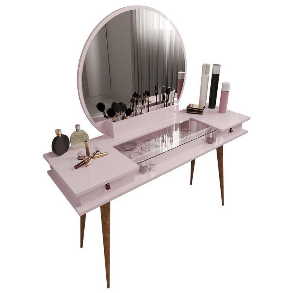 Penteadeira Diana Com 2 Gavetas Porta De Vidro E Nichos Rose Rose - 1