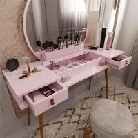 Penteadeira Diana Com 2 Gavetas Porta De Vidro E Nichos Rose Rose - 3