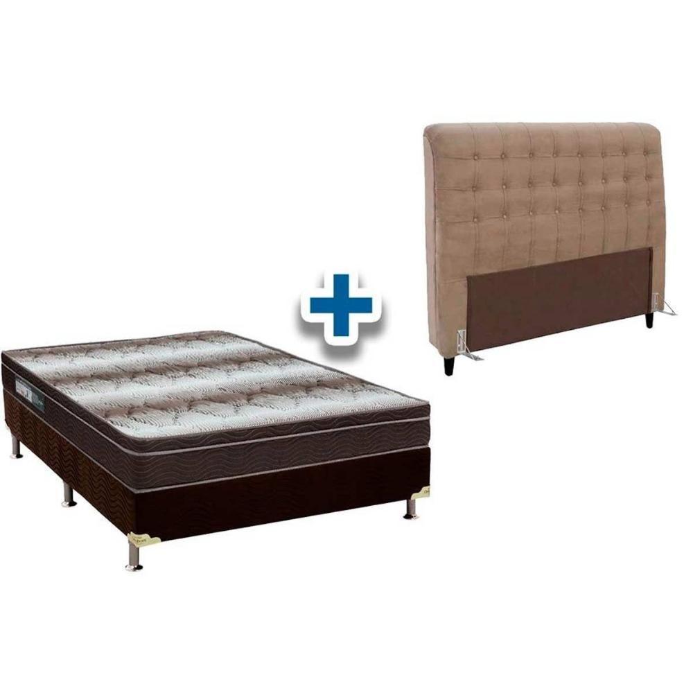 Cama Box Queen CRC + Colchão Ortopédico Light Ortobom + Cabeceira Dama Suede Bege - 1