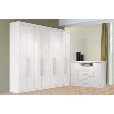 Guarda Roupa c- Cômoda Casal Master 8 Portas Bater 4 Gavetas Branco Santos Andirá