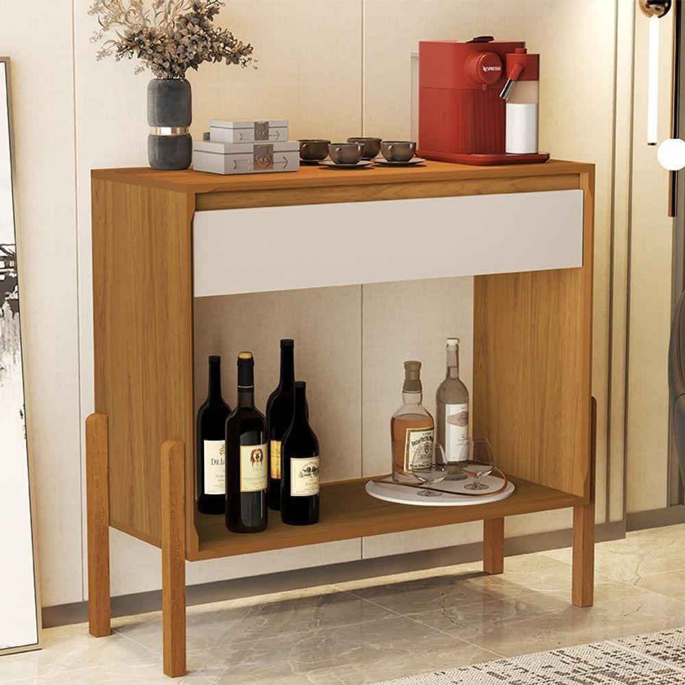 Aparador Sala Libano Com 1 Gaveta E Pés De Madeira Maciça Nature/Off White Nature/Off White - 1