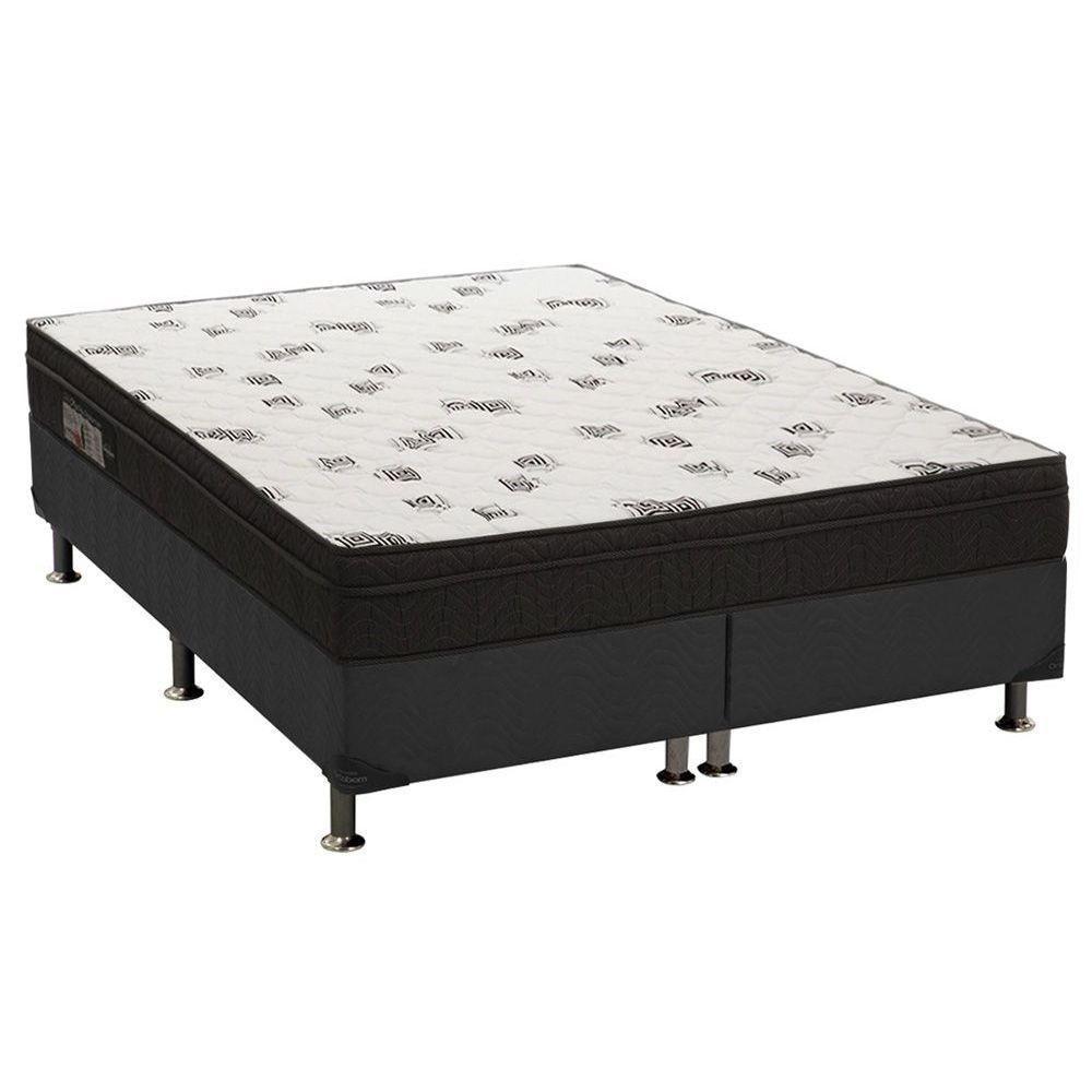 Cama Box Queen: Colchão Espuma Ortobom D45 Light + Base CRC Suede Black(158x198) - 1