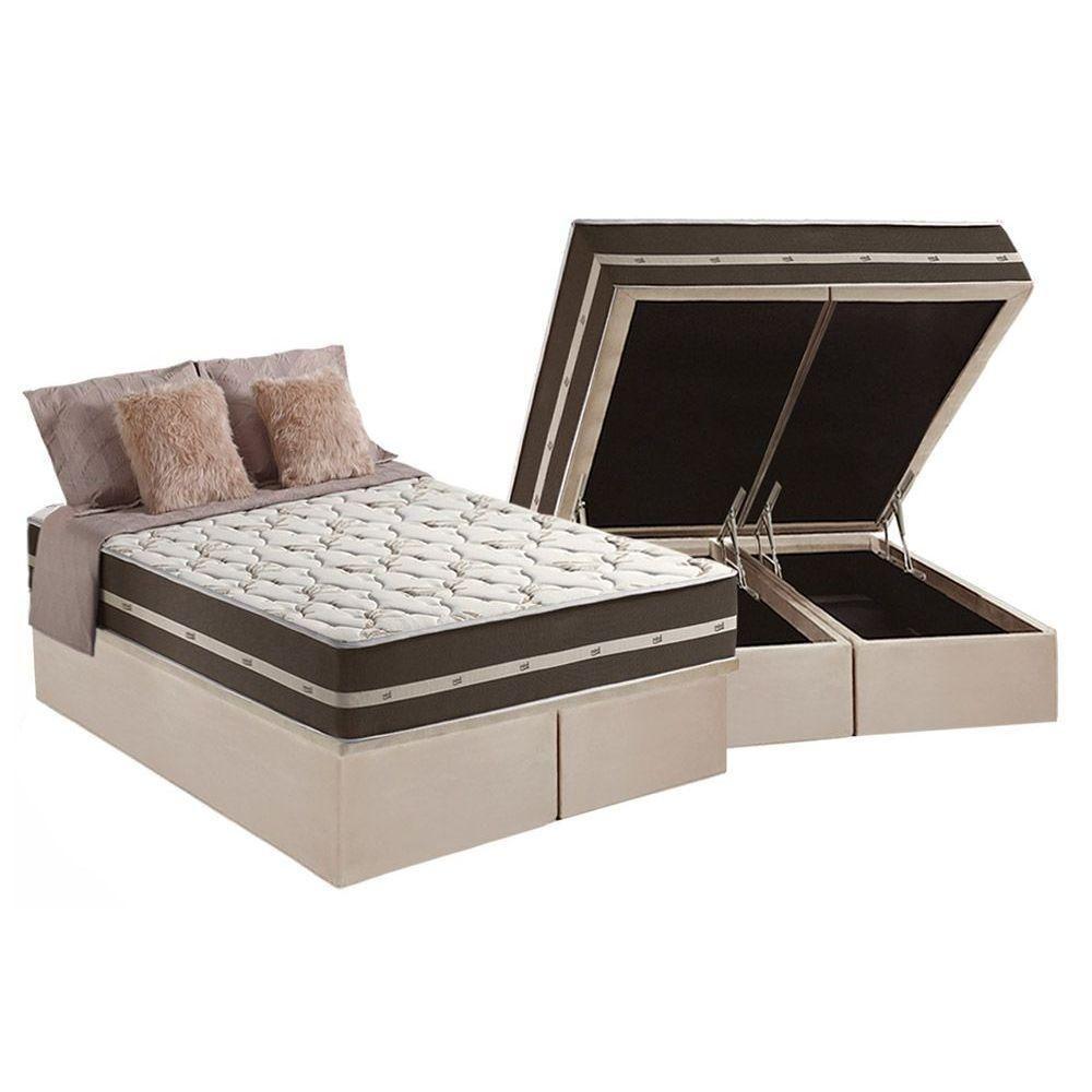 Cama Box Baú Queen: Colchão Molas Anjos Superlastic Classic + Base CRC Suede Clean(158x198) - 1