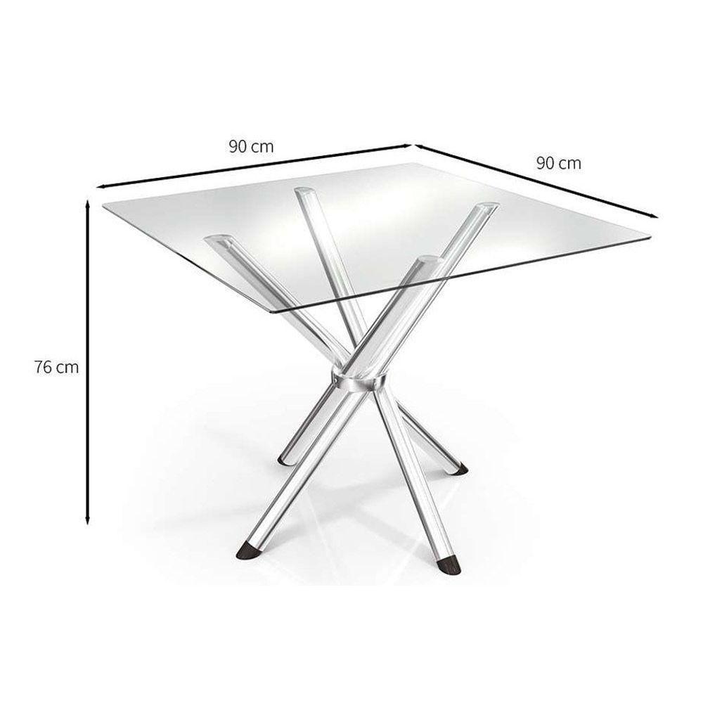 Conjunto: Mesa Sala Jantar Volga c/ Tampo Vidro 90cm + 4 Cadeiras Portugal Cromado/Courano Branco - Kappesberg - 2