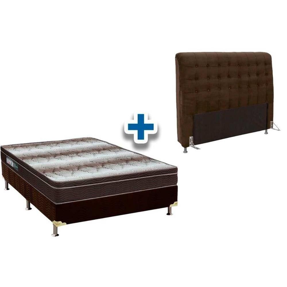 Cama Box Queen CRC + Colchão Ortopédico Light Ortobom + Cabeceira Dama Suede Marrom Chocolate - 1