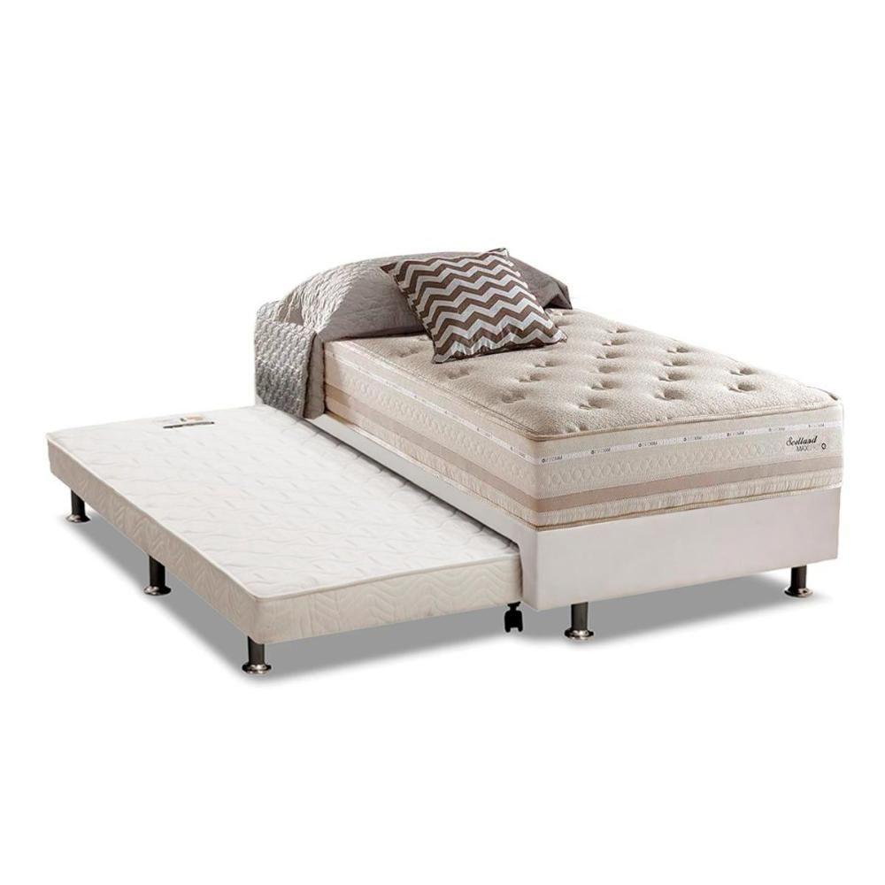 Cama Box c/Auxiliar Solteiro: Colchão Herval Maxspring Scotland + Base CRC Courano Branco(88x188) - 1