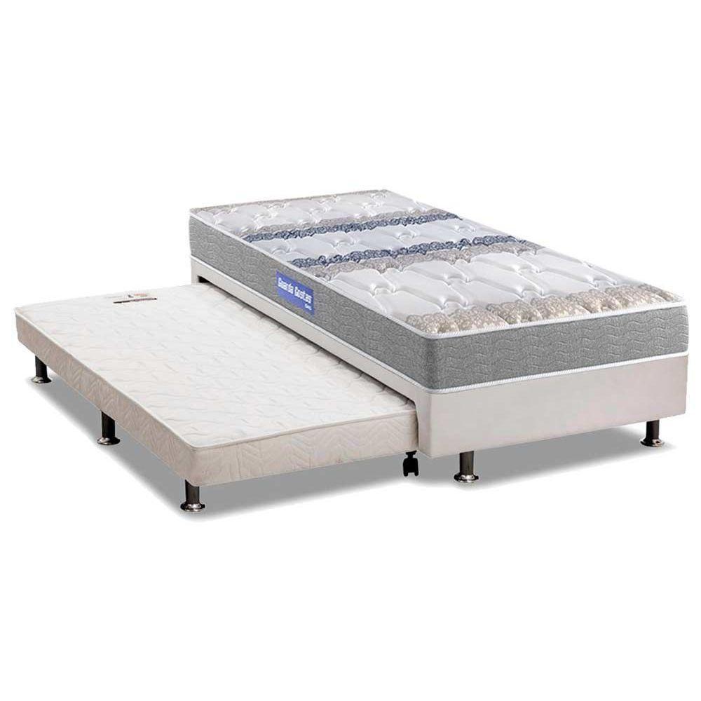 Cama Box c/Auxiliar Solteiro: Colchão Espuma Probel D45 Guarda Costas Gray + Base CRC Courano White(88x188) - 1