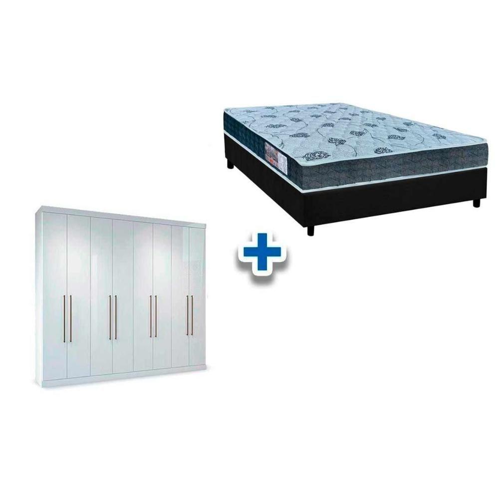 Cama Box Casal + Colchão D45 Cecina + Guarda Roupa Master Vip 8.4 Branco - 1