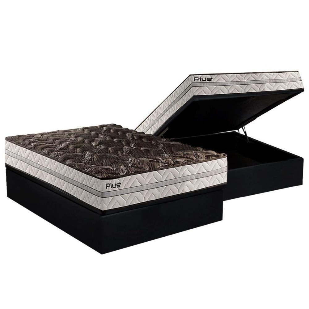 Cama Box Baú Casal: Colchão Espuma D33 Paropas Pasquale Plus Euro Pillow + Base CRC Suede Black(138x188) - 1