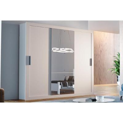 Guarda Roupa Casal Veneza Luxo 3 Portas de Correr 4 Gavetas Branco MDF Rufato