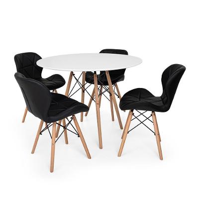 Kit Mesa Jantar Eiffel 90cm Branca 04 Cadeiras Slim Preta