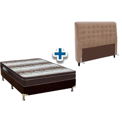 Cama Box Queen CRC + Colchão Ortopédico Light Ortobom + Cabeceira Dama Suede Bege