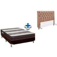 Cama Box Queen CRC + Colchão Ortopédico Ortobom + Cabeceira Imperatriz Suede Bege - 1