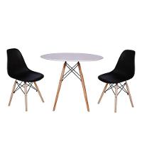 Kit Mesa Jantar Eiffel 90cm Branca com 2 Cadeiras Charles Eames Preta - 1