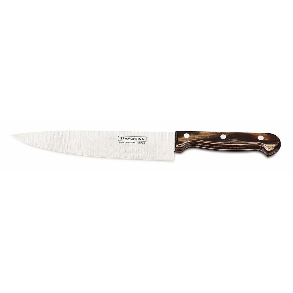 Faca Chef Tramontina Polywood Com Lâmina Em Aço Inox E Cabo De Madeira Castanho 8" Tramontina - 1