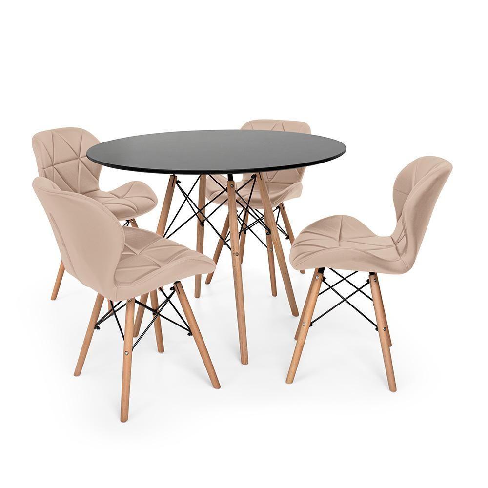 Kit Mesa Jantar Eiffel 90cm Preta com 04 Cadeiras Slim Nude - 1