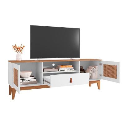 Rack Sala Esmeralda Para Tv Até 60 Polegadas Pés Em Madeira Branco/noce