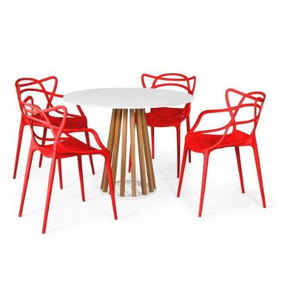 Conjunto Mesa Branca 100cm Com 4 Cadeiras - Vermelho