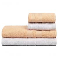 Jogo De Toalhas 4 Peças Enxuta 100% Algodão - Caricinha - Branco + Pêssego - 1