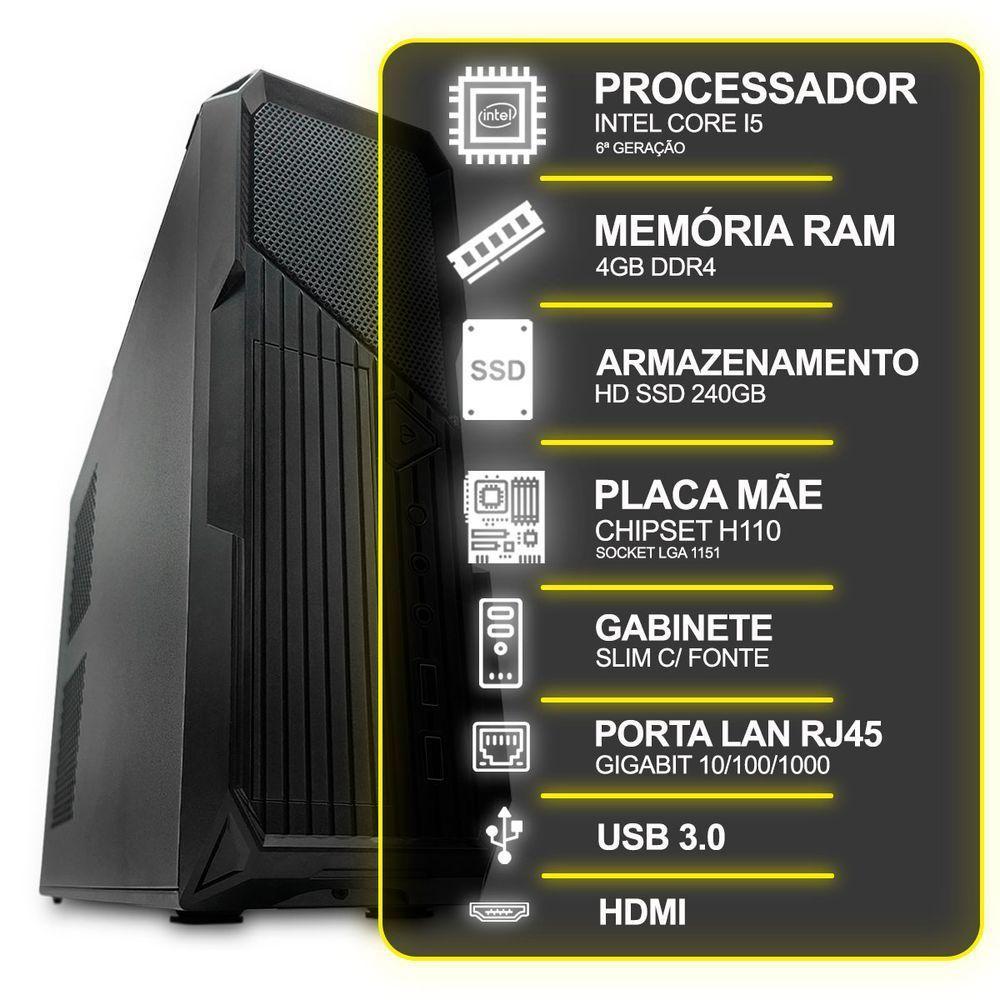 Computador Desktop Slim, Intel Core I5 6º Ger, 4gb Ram, Hd Ssd 240gb, Conexões Usb/vga/hdmi/lan/som - 5