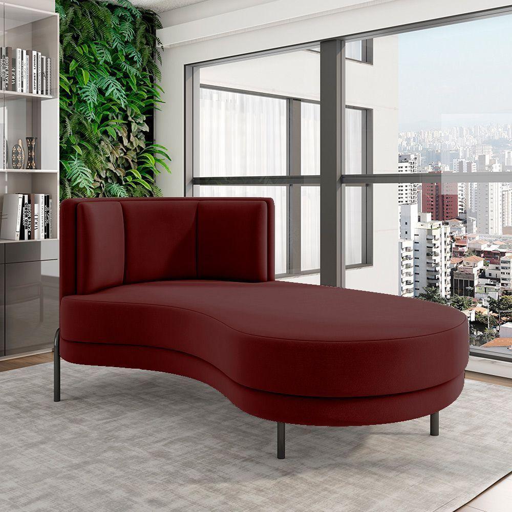 Sofá Chaise Lado Direito Downey Sala De Estar Veludo Vermelho G15 - Gran Belo - 1