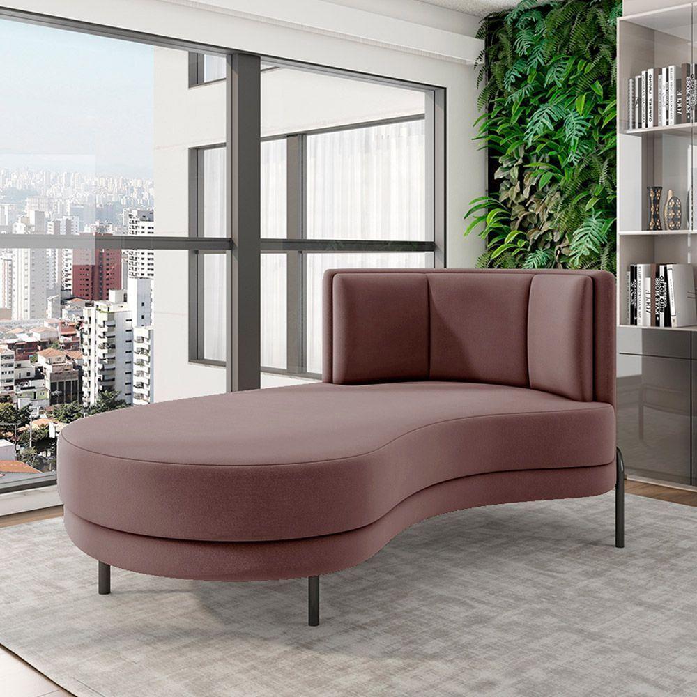 Sofá Chaise Lado Esquerdo Downey Sala De Estar Veludo Rosê G15 - Gran Belo - 1