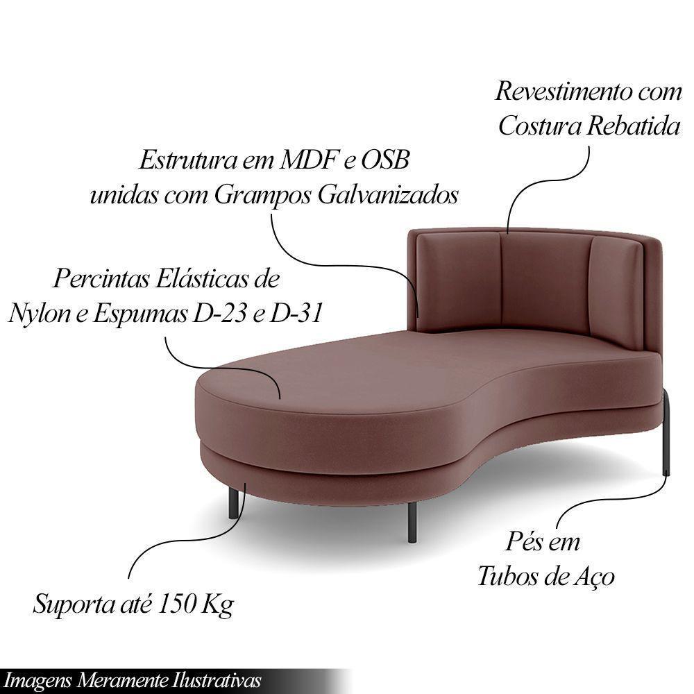 Sofá Chaise Lado Esquerdo Downey Sala De Estar Veludo Rosê G15 - Gran Belo - 5
