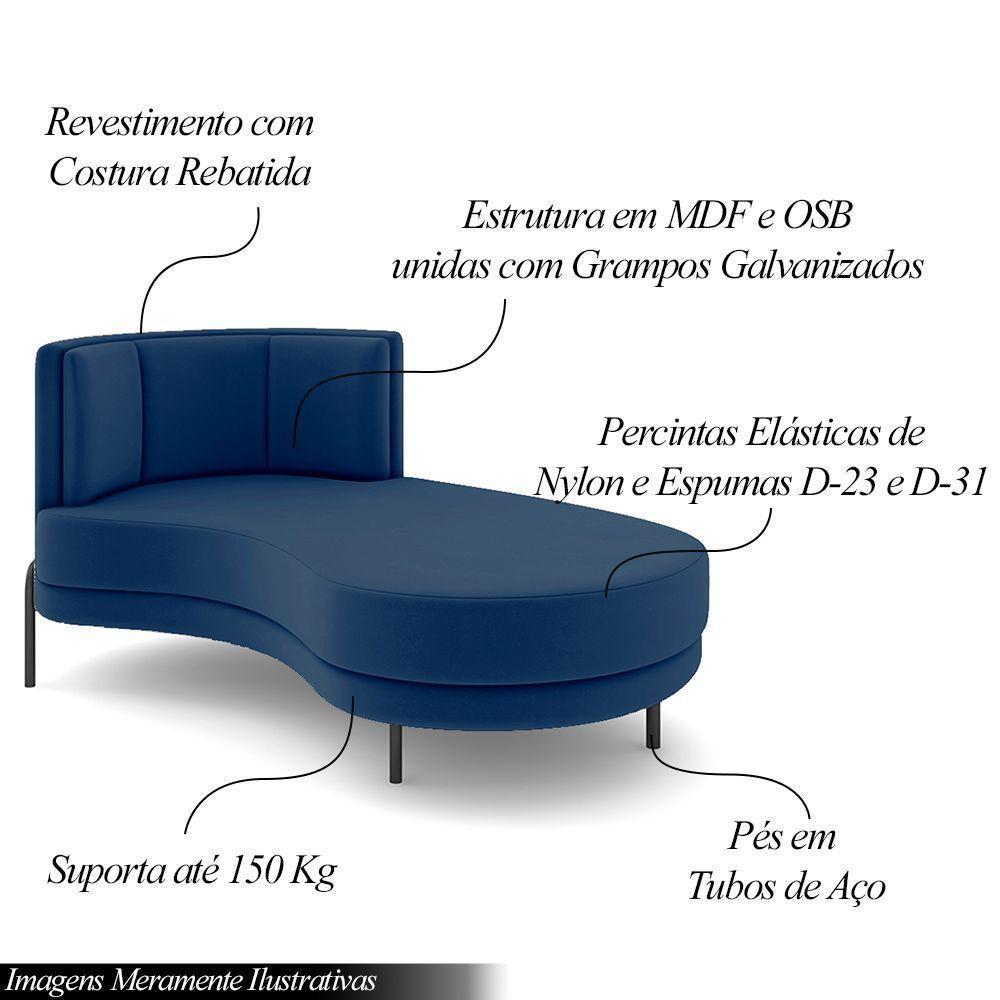 Sofá Chaise Lado Direito Downey Sala De Estar Veludo Azul G15 - Gran Belo - 8