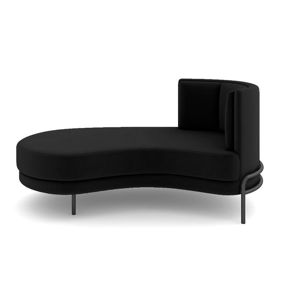 Sofá Chaise Lado Esquerdo Downey Sala De Estar Veludo Preto G15 - Gran Belo - 8