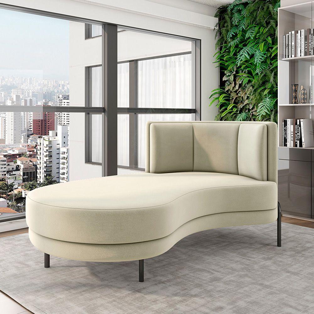 Sofá Chaise Lado Esquerdo Downey Sala De Estar Veludo Bege G15 - Gran Belo - 1