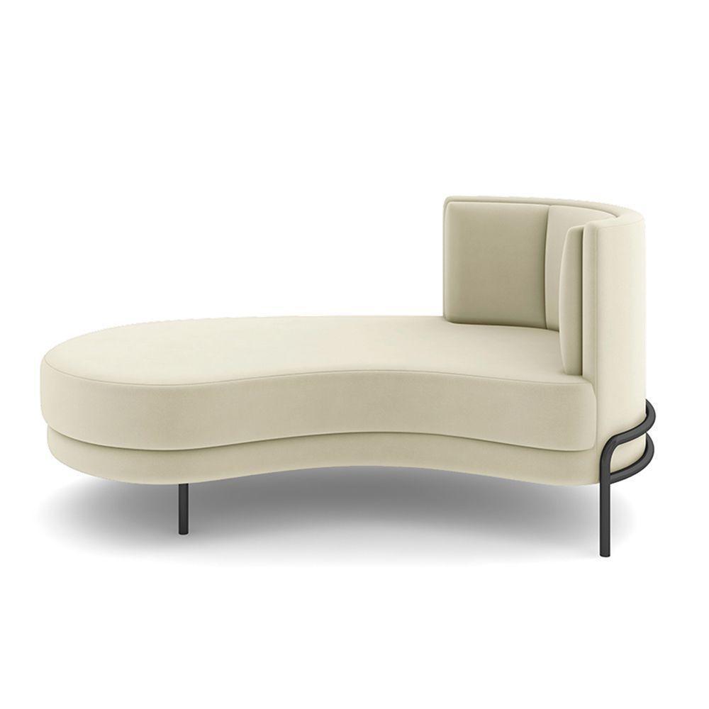 Sofá Chaise Lado Esquerdo Downey Sala De Estar Veludo Bege G15 - Gran Belo - 4
