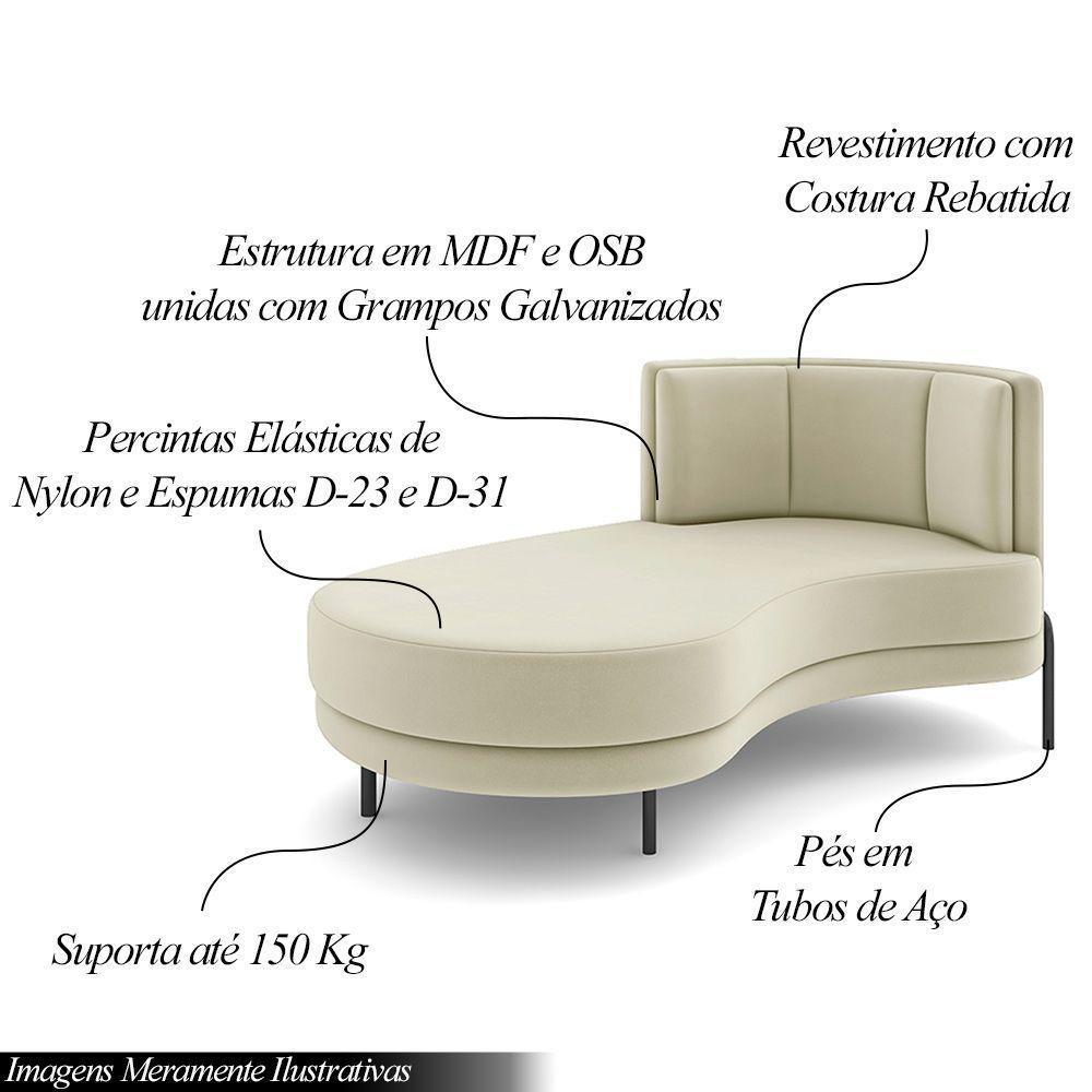 Sofá Chaise Lado Esquerdo Downey Sala De Estar Veludo Bege G15 - Gran Belo - 5