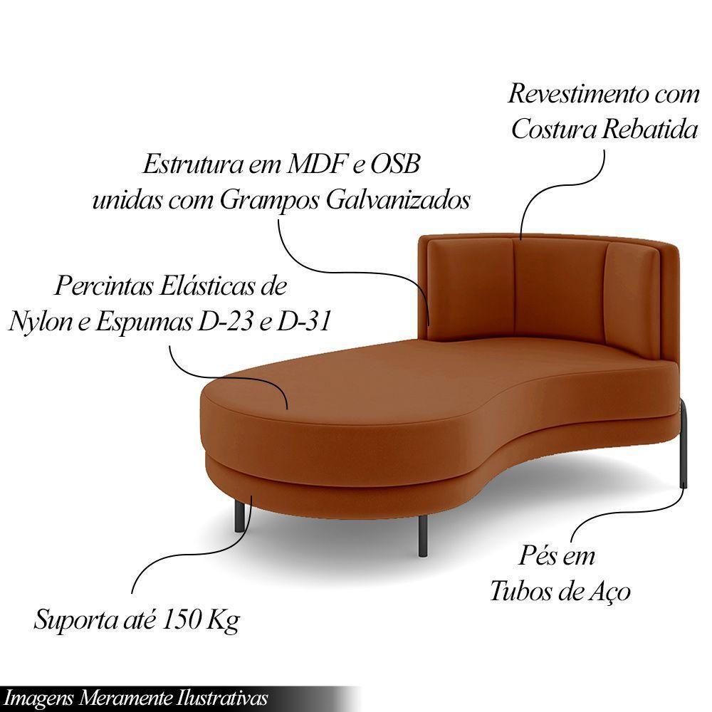 Sofá Chaise Lado Esquerdo Downey Sala De Estar Veludo Terracota G15 - Gran Belo - 5