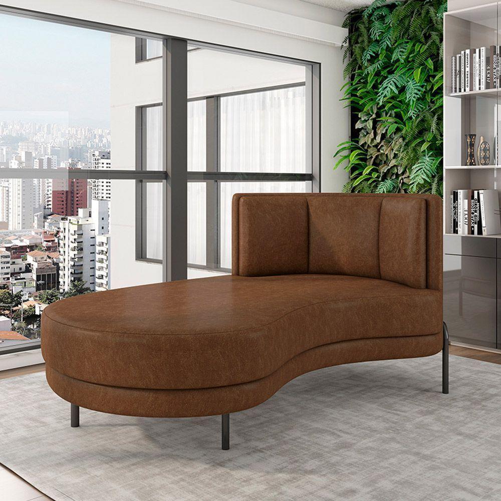 Sofá Chaise Lado Esquerdo Downey Sala De Estar Pu Marrom G15 - Gran Belo - 1