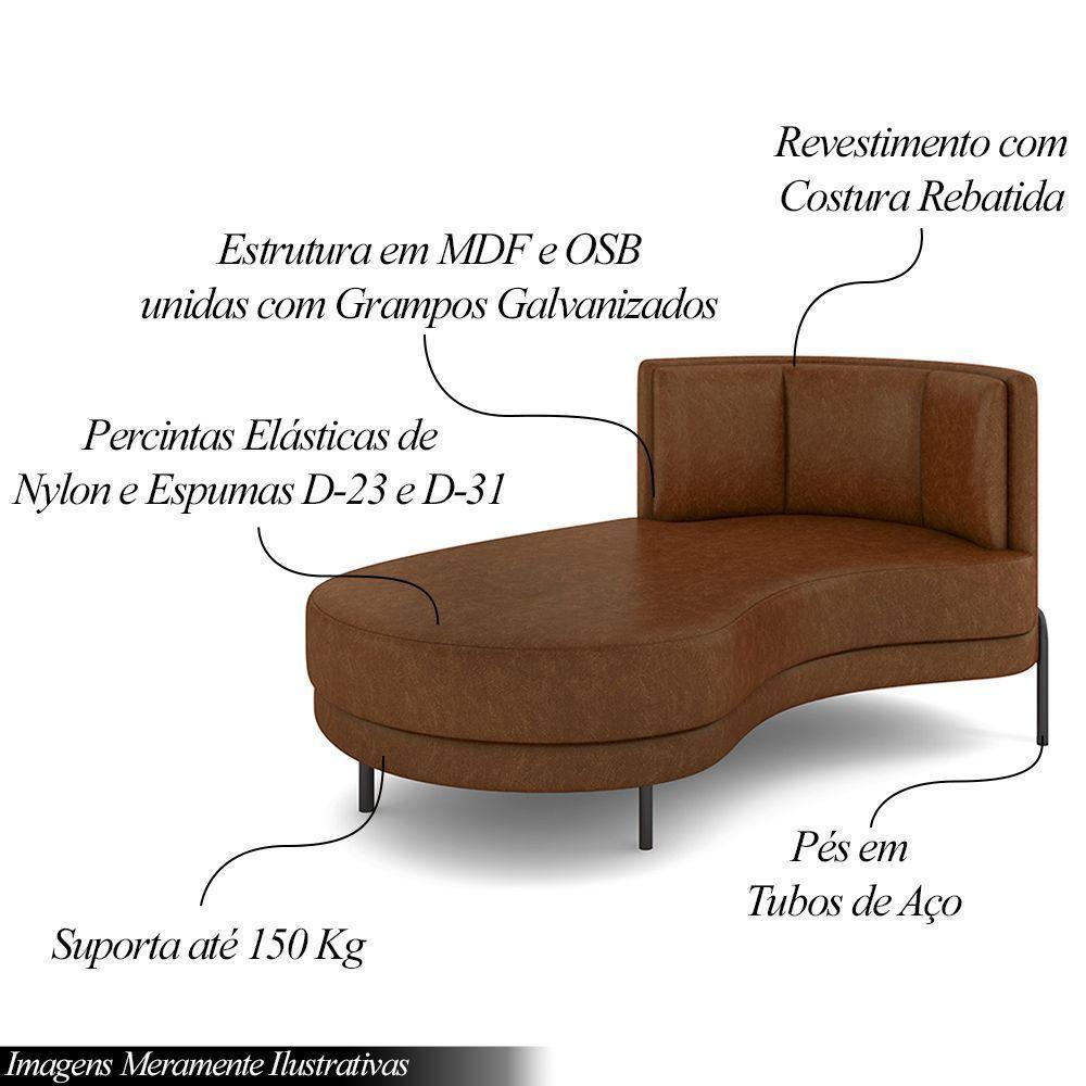 Sofá Chaise Lado Esquerdo Downey Sala De Estar Pu Marrom G15 - Gran Belo - 8