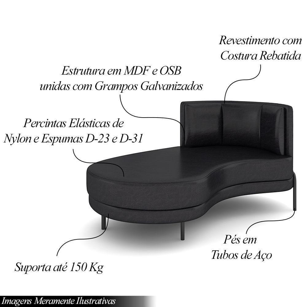 Sofá Chaise Lado Esquerdo Downey Sala De Estar Pu Preto G15 - Gran Belo - 3