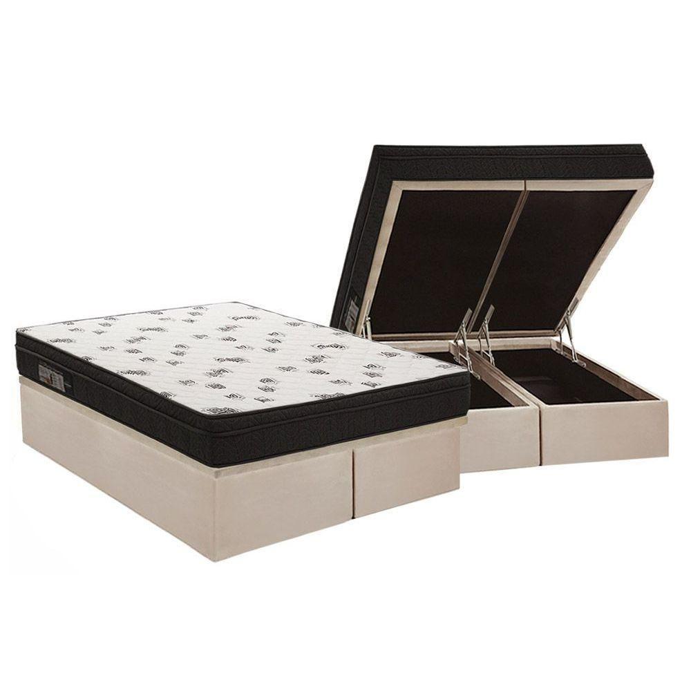 Cama Box Baú Queen: Colchão Espuma Ortobom D45 New Top Double Face + Base CRC Suede Clean(158x198) - 1