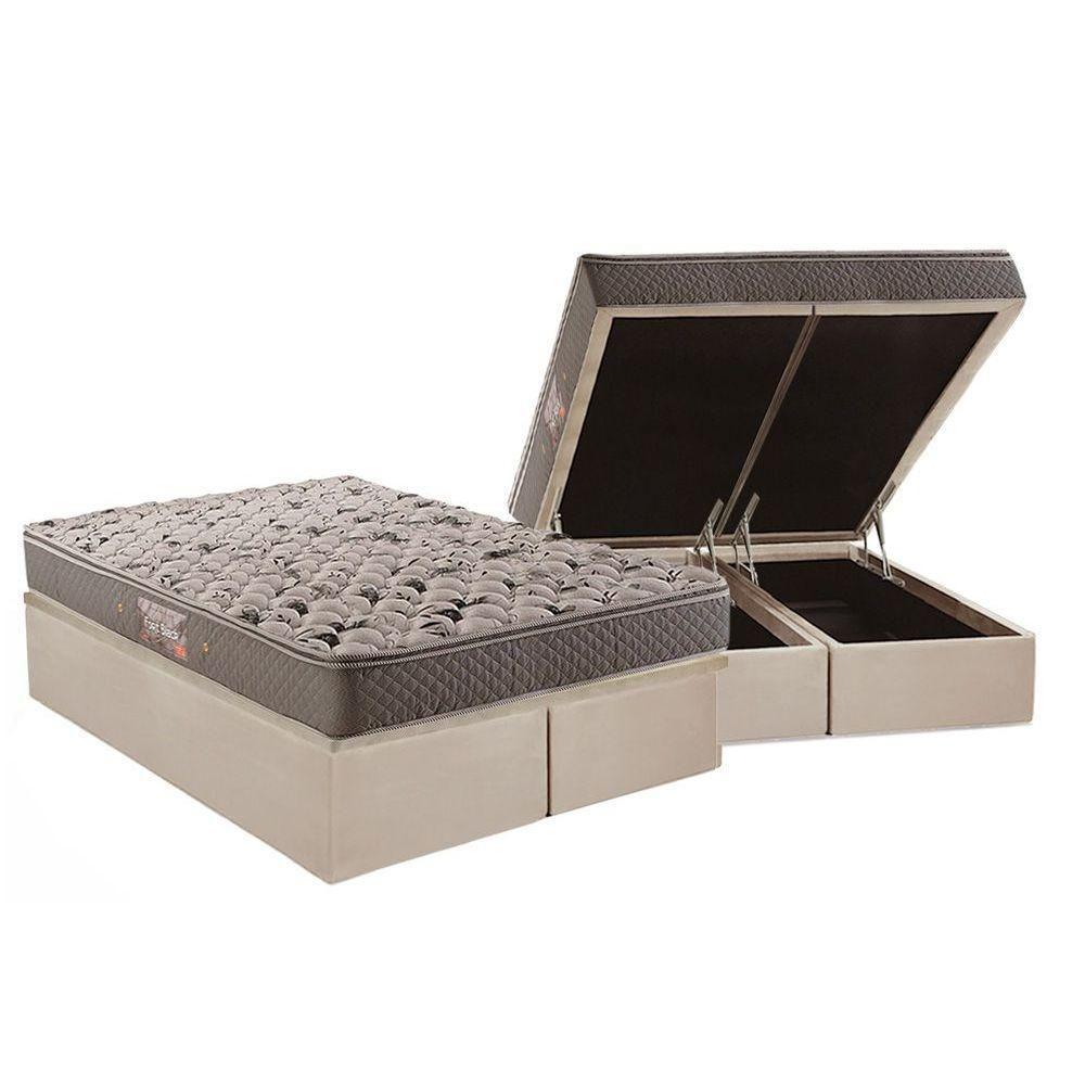 Cama Box Baú Queen: Colchão Ortopédico Herval AG65 Fort Black Firme Pillow Top + Base CRC Suede Clean(158x198) - 1