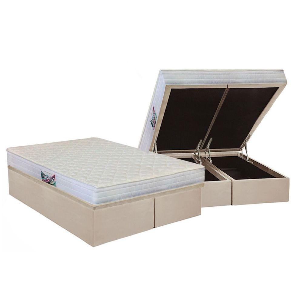 Cama Box Baú Queen: Colchão Espuma Herval D28 / AG65 Frontier + Base CRC Suede Clean(158x198) - 1