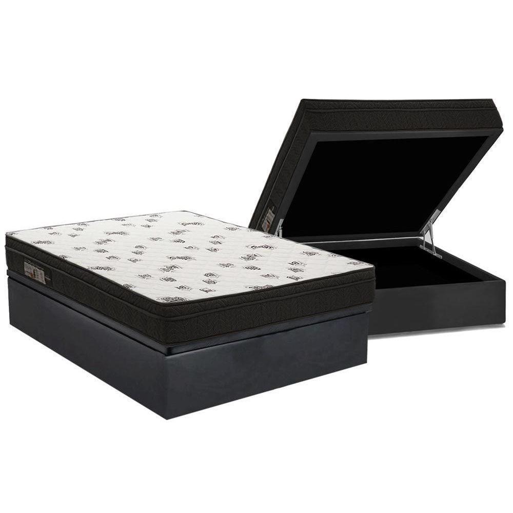 Cama Box Baú Casal: Colchão Espuma D45 Ortobom Light Saúde Ortopillow + Base CRC Suede Black(138x188) - 1