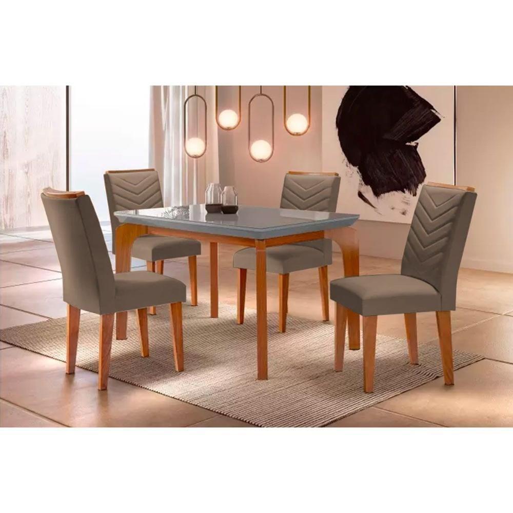 Sala de Jantar Completa Londrina Tampo Madeirado c/ Vidro 120cm + 4 Cadeiras Londrina Imbuia/Chocolate Capuccino - Rufato - 1
